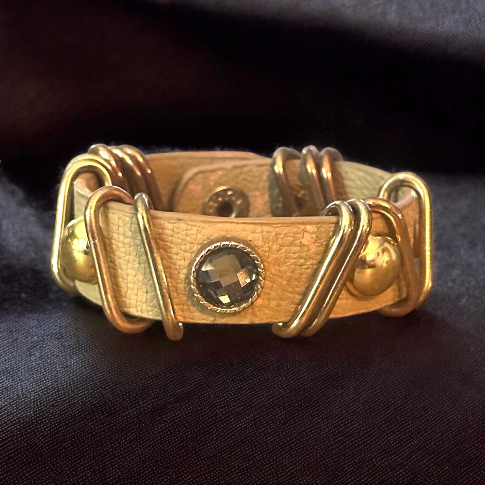Yik Fung jeweled leather snap bracelet